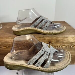 Earth Birch Suede Beaded Flip Flop Wedge Sandal SZ 9 Flower Boho Indie Y2K Retr0